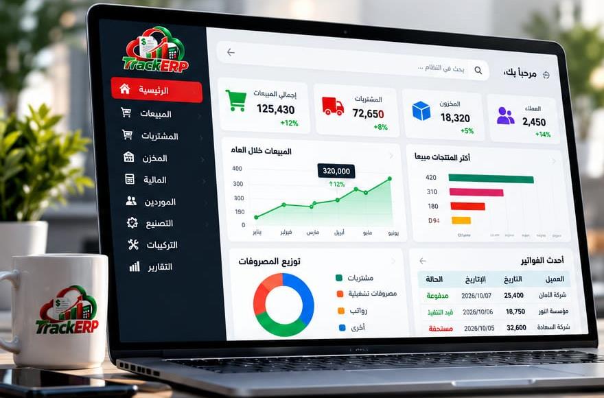منظومة Track ERP على شاشة عمل